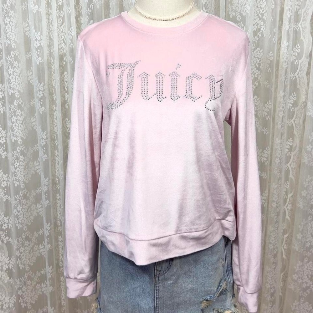 Juicy Couture Pink Velour Long Sleeve Rhinestone Top‎ Pajamas Womens M Y2K